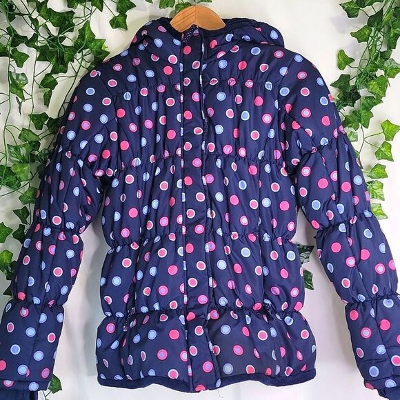 Lands'End. Blue Polka Dot Puffer Coat. Size 14. EUC - Picture 1 of 8